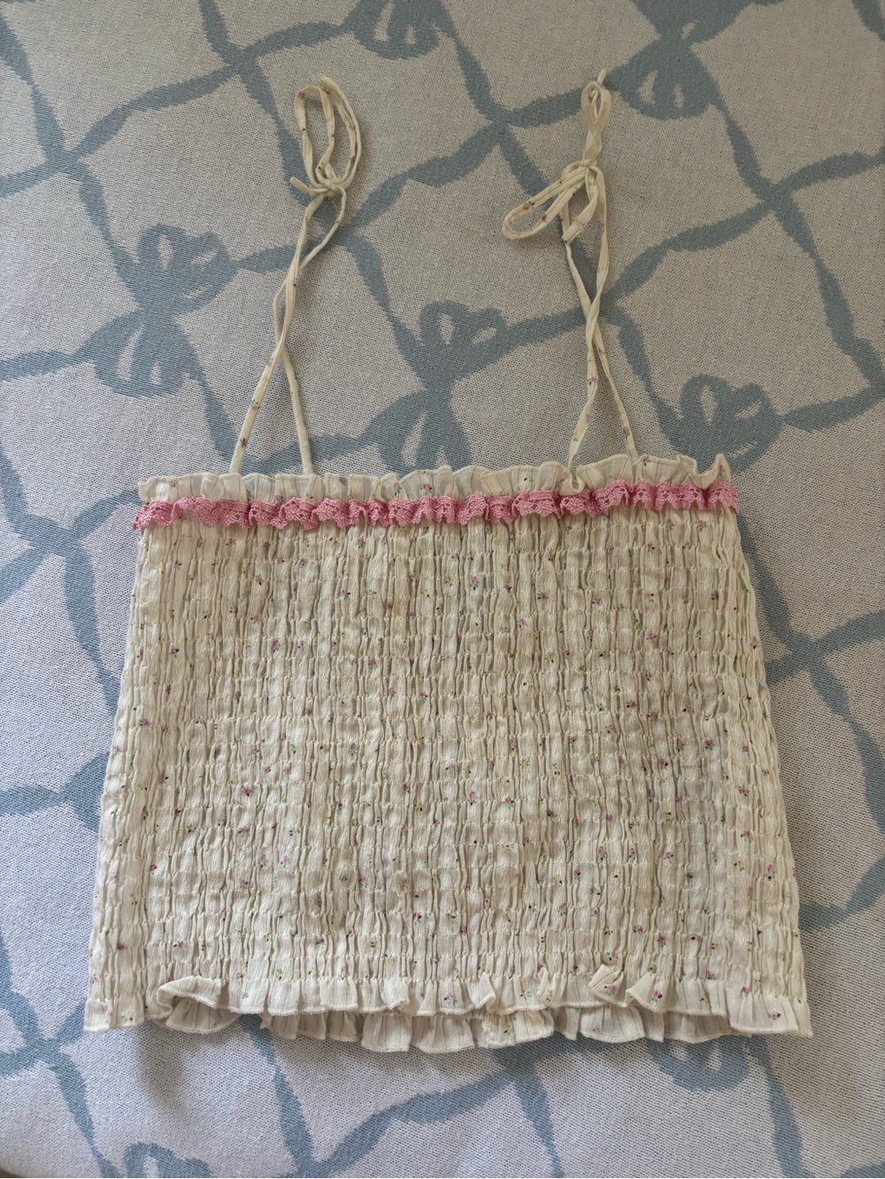 intimissimi Cream Smocked Cami with Pink Lace Trim
